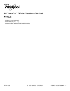Cover Sheet Diagram and Parts List for WRF992FIFH00  Whirlpool Refrigerator