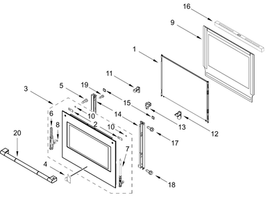 Oven Door Parts Diagram and Parts List for JOECC730RL00  Whirlpool Microwave Oven Combo