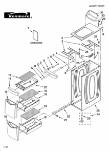 Cabinet And Drawer Parts Diagram and Parts List for 11010032600  Kenmore Laundry Accessories
