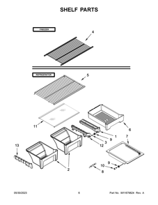 Shelf Parts Diagram and Parts List for WRT138FFDB03  Whirlpool Refrigerator