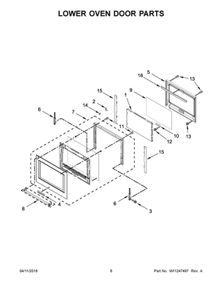 Lower Oven Door Parts Diagram and Parts List for KODE507EBL04  Whirlpool Wall Oven