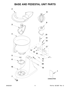 Base And Pedestal Unit Parts Diagram and Parts List for 5KSM150PSAMH0  Whirlpool Mixer