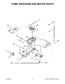 Pump, Washarm And Motor Parts Diagram and Parts List for KDTM804KBS3  KitchenAid Dishwasher