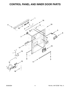 Control Panel And Inner Door Parts Diagram and Parts List for WDTA80SAKZ3  Whirlpool Dishwasher
