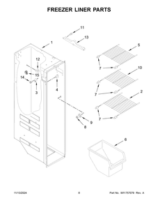 05 - Freezer Liner Parts Diagram and Parts List for ASI2575GRB12  Whirlpool Refrigerator