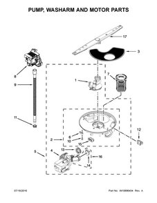 Pump, Washarm And Motor Parts Diagram and Parts List for IDF320PAFW1  Whirlpool Dishwasher