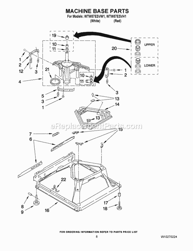 MACHINE BASE PARTS Diagram and Parts List for WTW57ESVW1  Whirlpool Washer