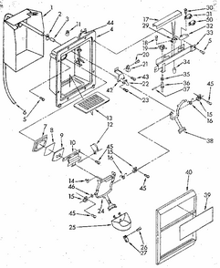 Dispenser Front Diagram and Parts List for 1068592511 SKR601W0 Kenmore Refrigerator
