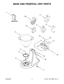 03 - Base And Pedestal Unit Parts Diagram and Parts List for 5KSM180LEELB5  Whirlpool Mixer