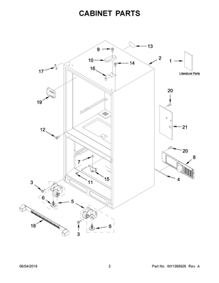 Cabinet Parts Diagram and Parts List for KRBR102ESS01  Whirlpool Refrigerator