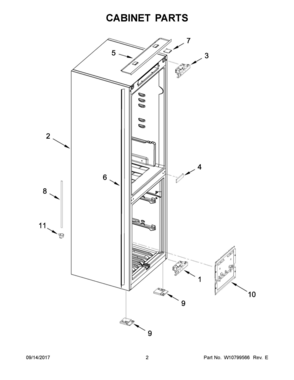02 - CABINET PARTS Diagram and Parts List for KBBX104EPA00  Whirlpool Refrigerator