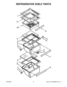 Refrigerator Shelf Parts Diagram and Parts List for WRS322FNAB00  Whirlpool Refrigerator