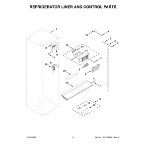 Refrigerator Liner And Control Parts Diagram and Parts List for KBSN702MPA01  KitchenAid Refrigerator