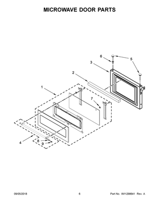 Microwave Door Parts Diagram and Parts List for KOCE507EBS04  Whirlpool Microwave Oven Combo