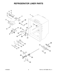 Refrigerator Liner Parts Diagram and Parts List for KRFC300EWH11  KitchenAid Refrigerator