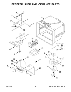 04 - Freezer Liner And Icemaker Parts Diagram and Parts List for KRFC136RBS00  Whirlpool Refrigerator