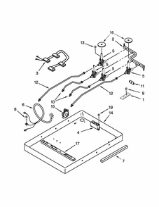 Burner Box, Gas Valves And Switches Diagram and Parts List for ICS333DS00  Whirlpool Cooktop