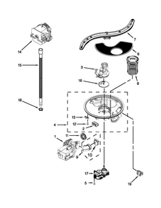 Pump, Washarm And Motor Parts Diagram and Parts List for BLB14DRANA1  Whirlpool Dishwasher