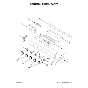 Control Panel Parts Diagram and Parts List for KSGS530SJP0  KitchenAid Range
