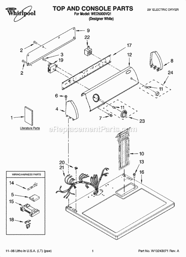 Part Location Diagram of WPW10185970 Whirlpool Timer - 60Hz