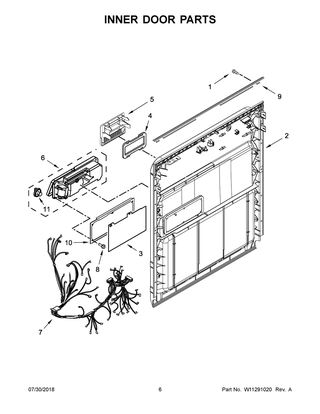 Inner Door Parts Diagram and Parts List for WDF330PAHS3  Whirlpool Dishwasher