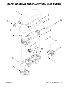 Case, Gearing And Planetary Unit Parts Diagram and Parts List for 5KSM7990XEWH1  KitchenAid Mixer