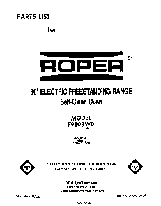 Front Cover Diagram and Parts List for F9808*0  Roper Range
