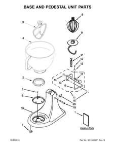 Base And Pedestal Unit Parts Diagram and Parts List for 5KSM170AAZ0  KitchenAid Mixer