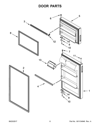 Door Parts Diagram and Parts List for IRT134FDW00  Whirlpool Refrigerator