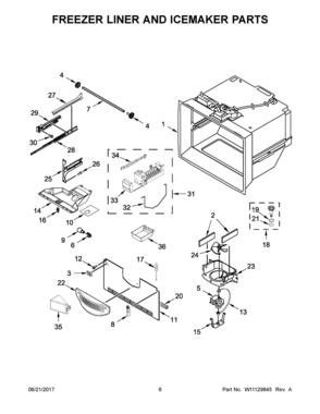 04 - FREEZER LINER AND ICEMAKER PARTS Diagram and Parts List for WRF532SMHW00  Whirlpool Refrigerator