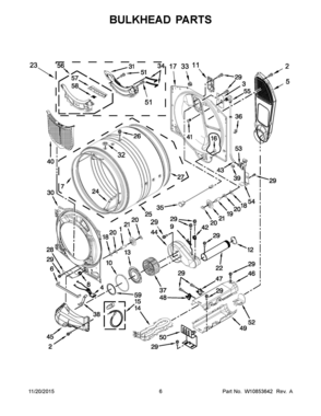 04 - BULKHEAD PARTS Diagram and Parts List for YMED5100DW1  Whirlpool Dryer