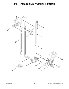 Fill, Drain And Overfill Parts Diagram and Parts List for WDF341PAPM2  Whirlpool Dishwasher
