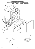 TUB AND FRAME PARTS Diagram and Parts List for GU2600XTPB3  Whirlpool Dishwasher
