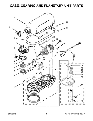 Case, Gearing And Planetary Unit Parts Diagram and Parts List for KG25H1XER5  Whirlpool Mixer