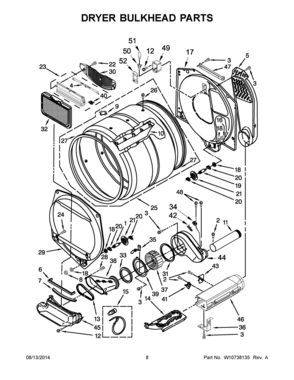05 - DRYER BULKHEAD PARTS Diagram and Parts List for YMET3800XW2  Whirlpool Washer Dryer Combo