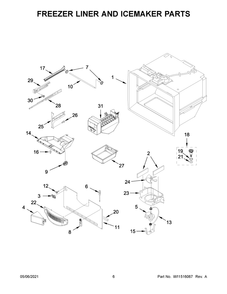 Freezer Liner And Icemaker Parts Diagram and Parts List for WRF535SWHV04  Whirlpool Refrigerator