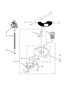 Pump, Washarm And Motor Parts Diagram and Parts List for WDF320PADB2  Whirlpool Dishwasher
