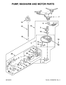 Pump, Washarm And Motor Parts Diagram and Parts List for KDTM804ESS1  KitchenAid Dishwasher