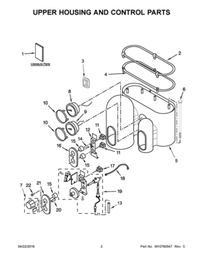 02 - UPPER HOUSING AND CONTROL PARTS Diagram and Parts List for 5KES2102BMS0  Whirlpool Coffee Maker