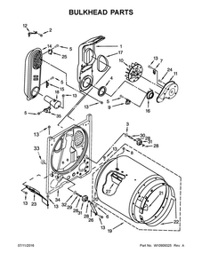 Bulkhead Parts Diagram and Parts List for 7MWGD9919EM1  Whirlpool Dryer