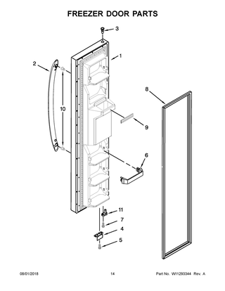 Freezer Door Parts Diagram and Parts List for 5WRS25FDFG00  Whirlpool Refrigerator