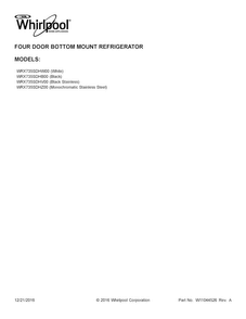 Cover Sheet Diagram and Parts List for WRX735SDHB00  Whirlpool Refrigerator