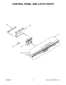 Control Panel And Latch Parts Diagram and Parts List for 66514815N613  Whirlpool Dishwasher