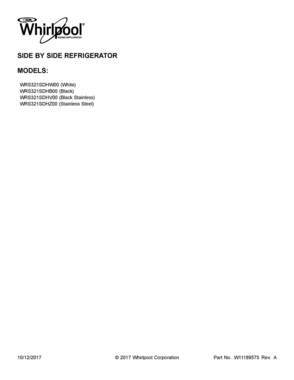 01 - COVER SHEET Diagram and Parts List for WRS321SDHW00  Whirlpool Refrigerator