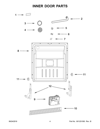 Inner Door Parts Diagram and Parts List for UDT555SAHP0  Whirlpool Microwave