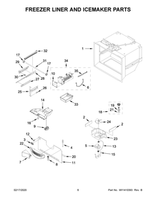 Freezer Liner And Icemaker Parts Diagram and Parts List for KRFF305EWH03  Whirlpool Refrigerator