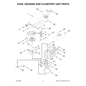 Case, Gearing And Planetary Unit Parts Diagram and Parts List for 5KSM180WSEEG6  KitchenAid Mixer