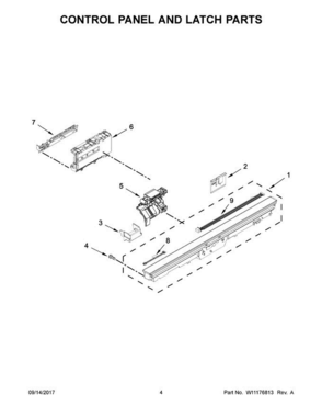 03 - Control Panel And Latch Parts Diagram and Parts List for KDTE554CSS4  KitchenAid Dishwasher