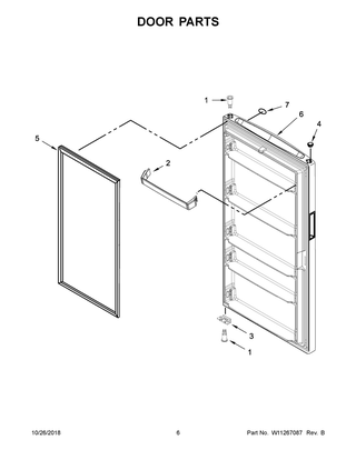 Door Parts Diagram and Parts List for WZF34X20DW01  Whirlpool Freezer