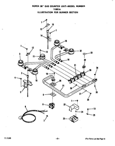 Burners Diagram and Parts List for 1195*1A  Roper Cooktop